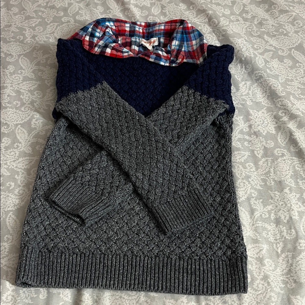 Cat & Jack Blue and Gray V-Neck Sweater